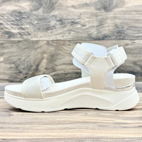 NIB Kenneth Cole Reaction 9M Halsey Hook Loop Rhinestone Platform Sandal Ecru - Picture 6 of 12